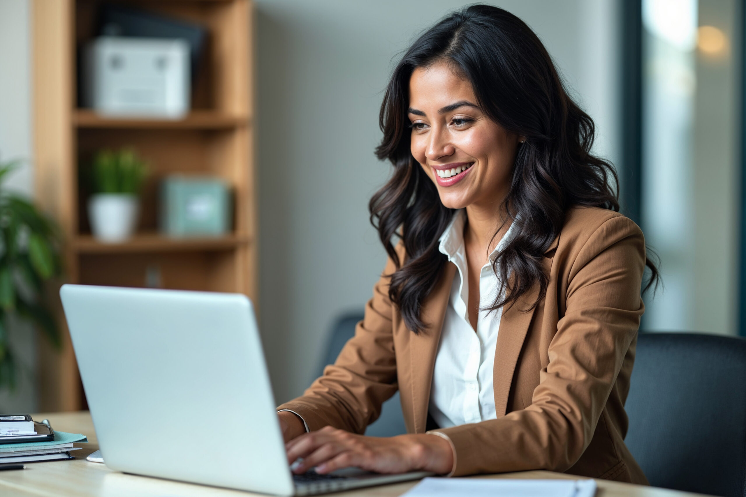 A business executive reviews new compliance requirements on a laptop.